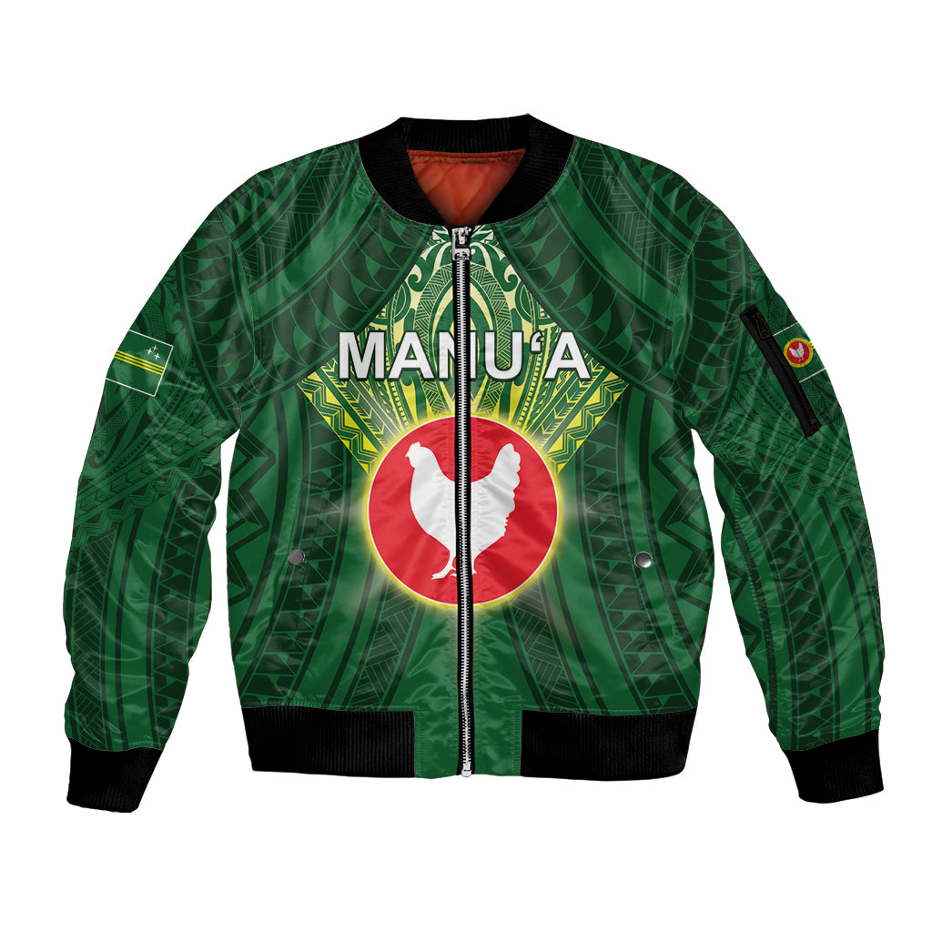 Personalized American Samoa Manu'a Cession Day Sleeve Zip Bomber Jacket With Polynesian Pattern LT05 Unisex Green - Polynesian Pride