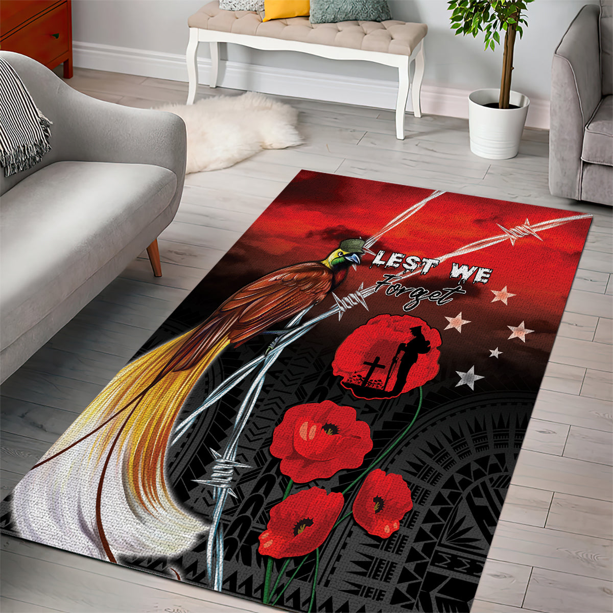 Papua New Guinea Remembrance Day Area Rug Lest We Forget LT05 - Polynesian Pride