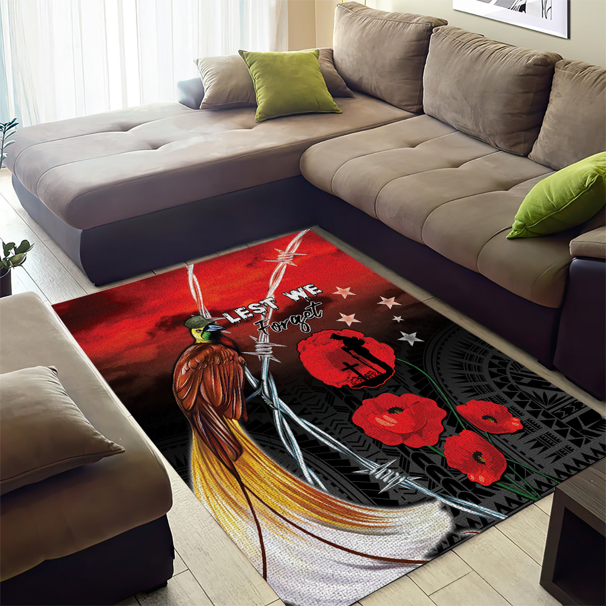 Papua New Guinea Remembrance Day Area Rug Lest We Forget LT05 - Polynesian Pride