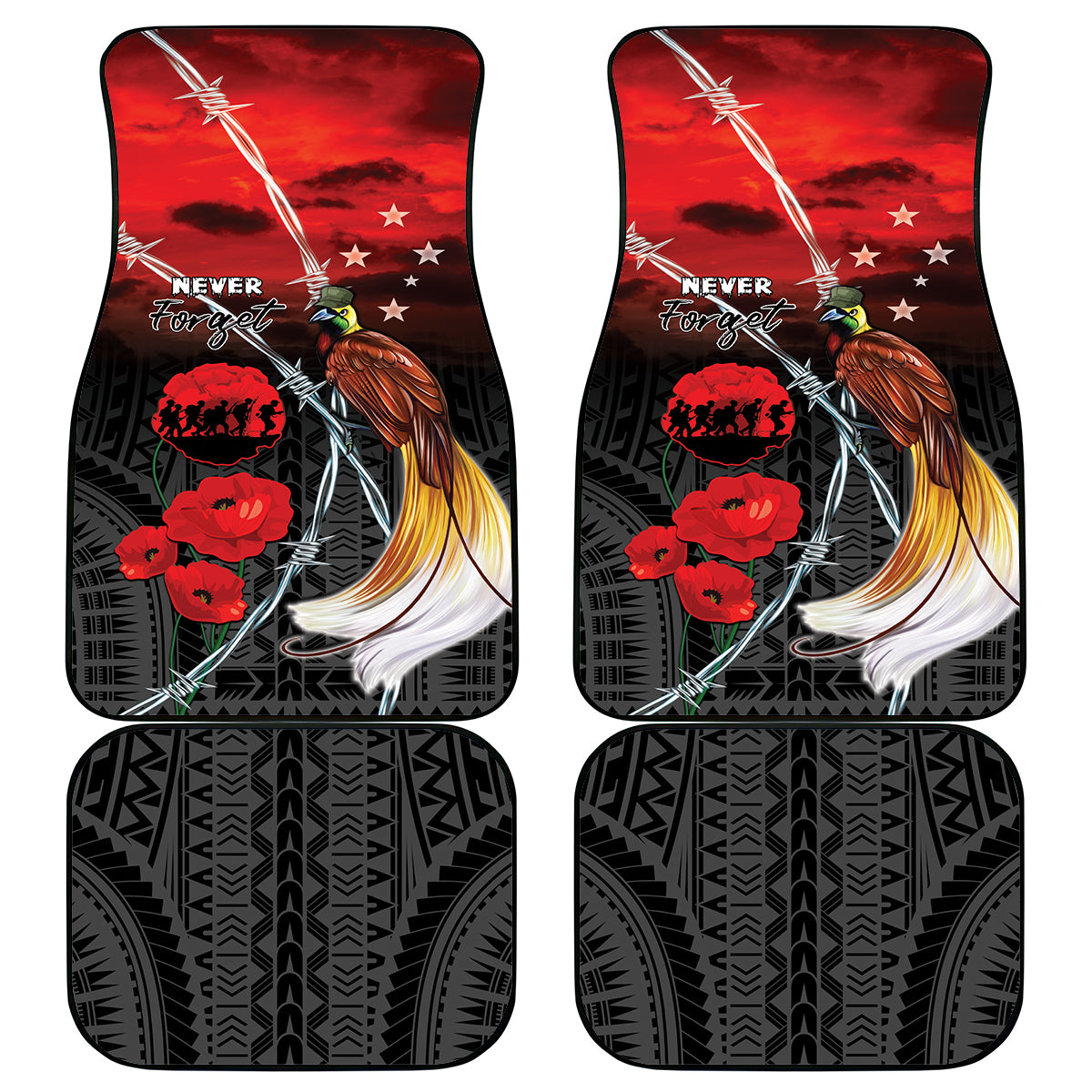 Papua New Guinea Remembrance Day Car Mats Lest We Forget LT05 - Polynesian Pride