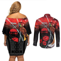 Papua New Guinea Remembrance Day Couples Matching Off Shoulder Short Dress and Long Sleeve Button Shirt Lest We Forget LT05 - Polynesian Pride