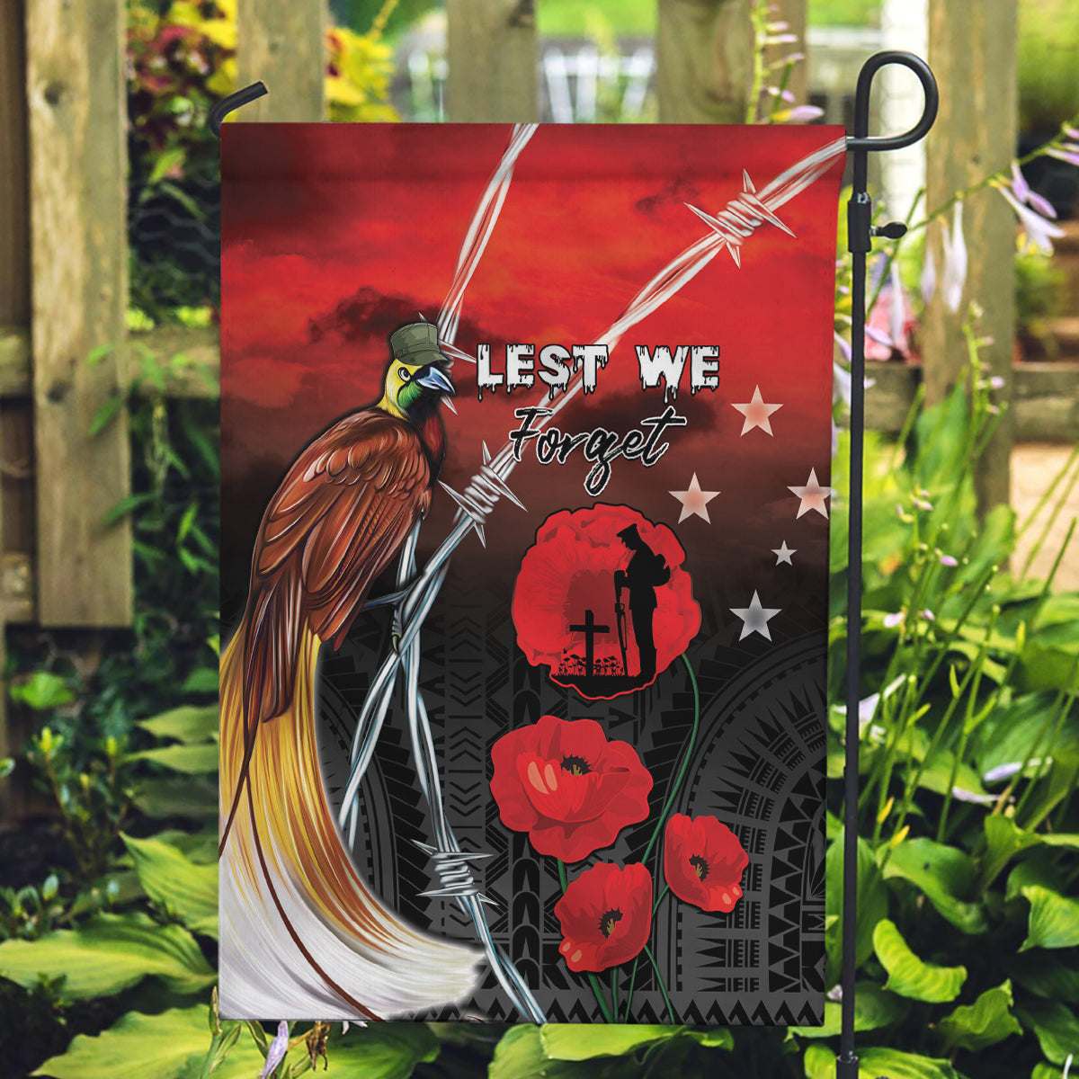 Papua New Guinea Remembrance Day Garden Flag Lest We Forget LT05 Garden Flag Red - Polynesian Pride