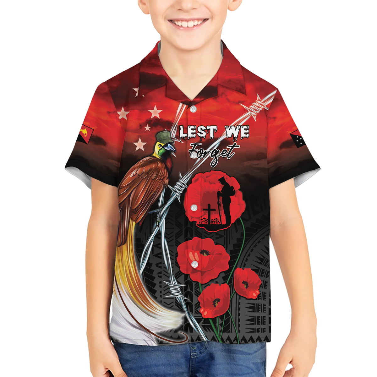 Papua New Guinea Remembrance Day Kid Hawaiian Shirt Lest We Forget LT05 Kid Red - Polynesian Pride