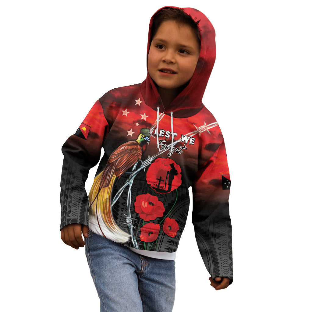 Papua New Guinea Remembrance Day Kid Hoodie Lest We Forget LT05 - Polynesian Pride