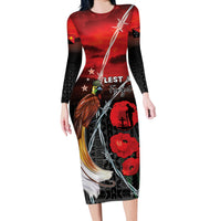 Papua New Guinea Remembrance Day Long Sleeve Bodycon Dress Lest We Forget LT05 Long Dress Red - Polynesian Pride