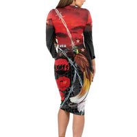 Papua New Guinea Remembrance Day Long Sleeve Bodycon Dress Lest We Forget LT05 - Polynesian Pride