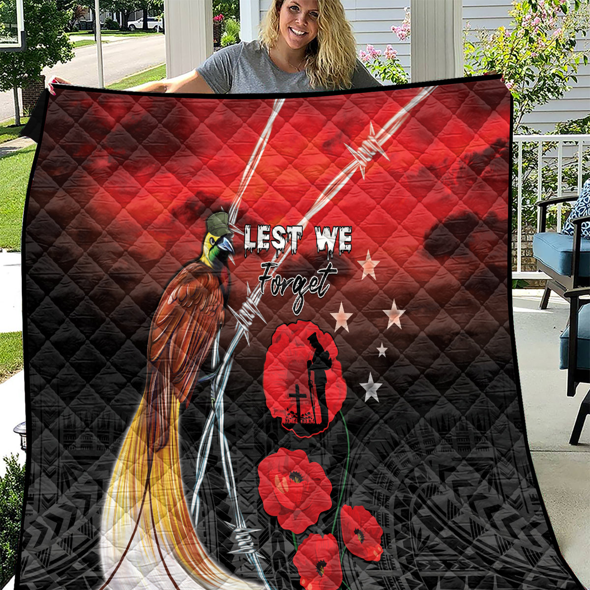 Papua New Guinea Remembrance Day Quilt Lest We Forget LT05 Red - Polynesian Pride