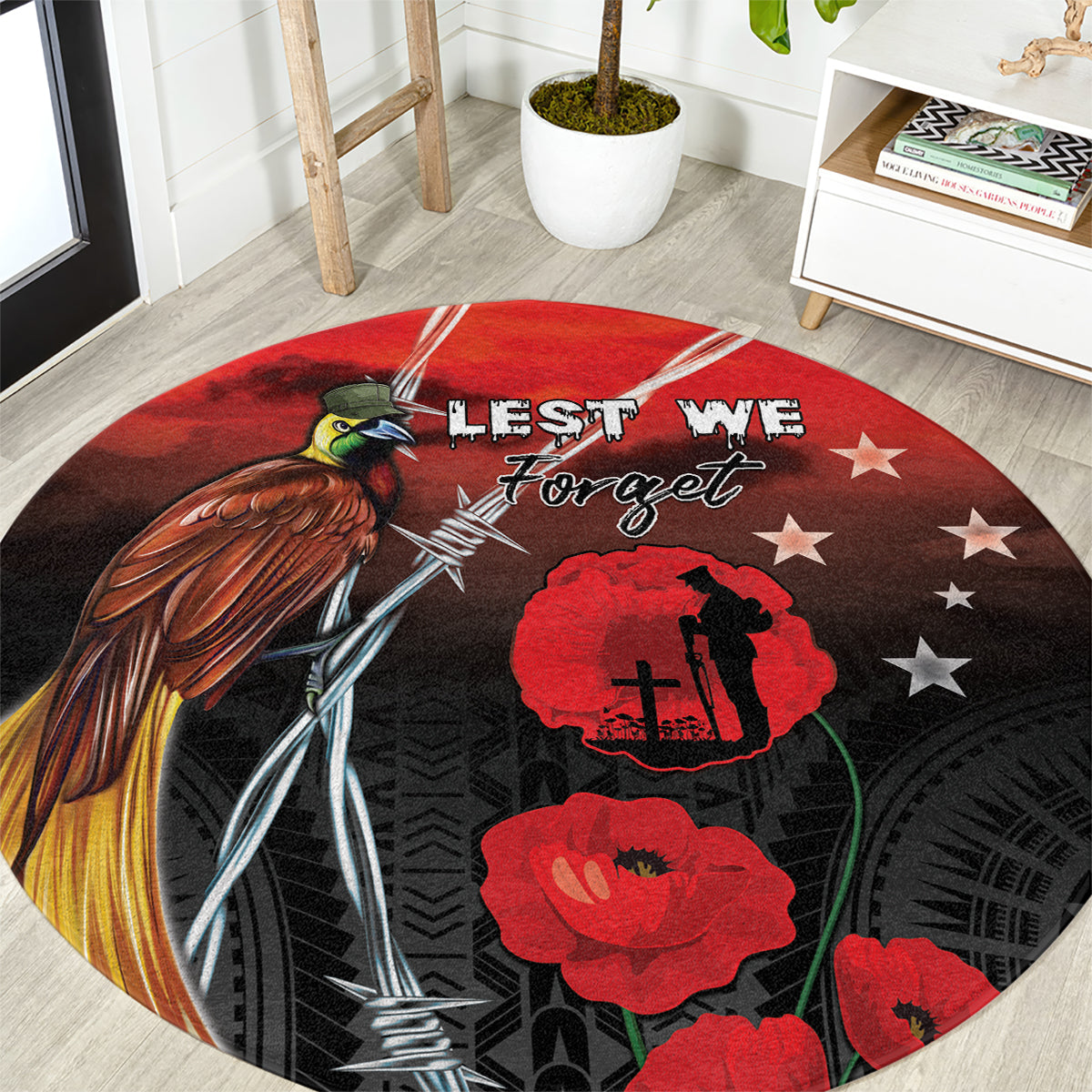 Papua New Guinea Remembrance Day Round Carpet Lest We Forget LT05 Red - Polynesian Pride