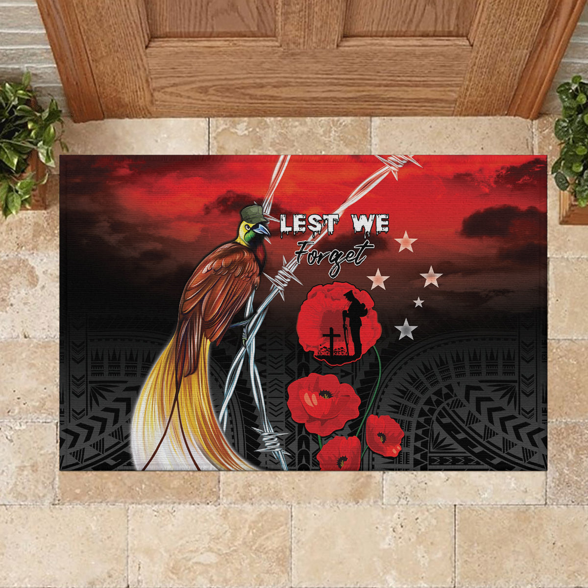 Papua New Guinea Remembrance Day Rubber Doormat Lest We Forget LT05 - Polynesian Pride