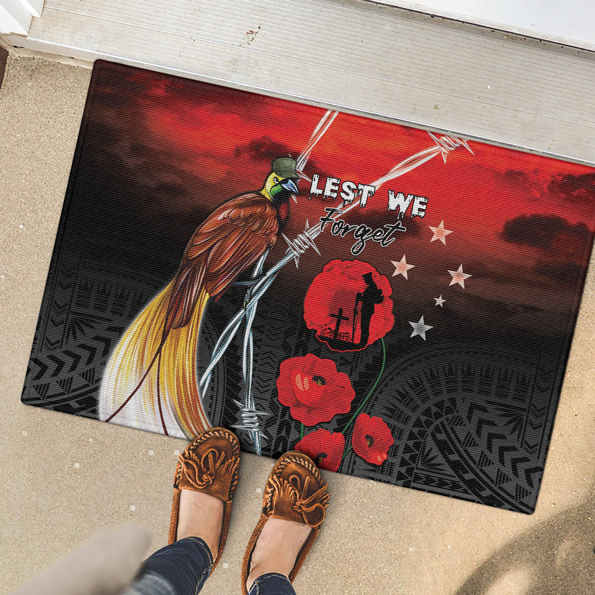 Papua New Guinea Remembrance Day Rubber Doormat Lest We Forget LT05 - Polynesian Pride