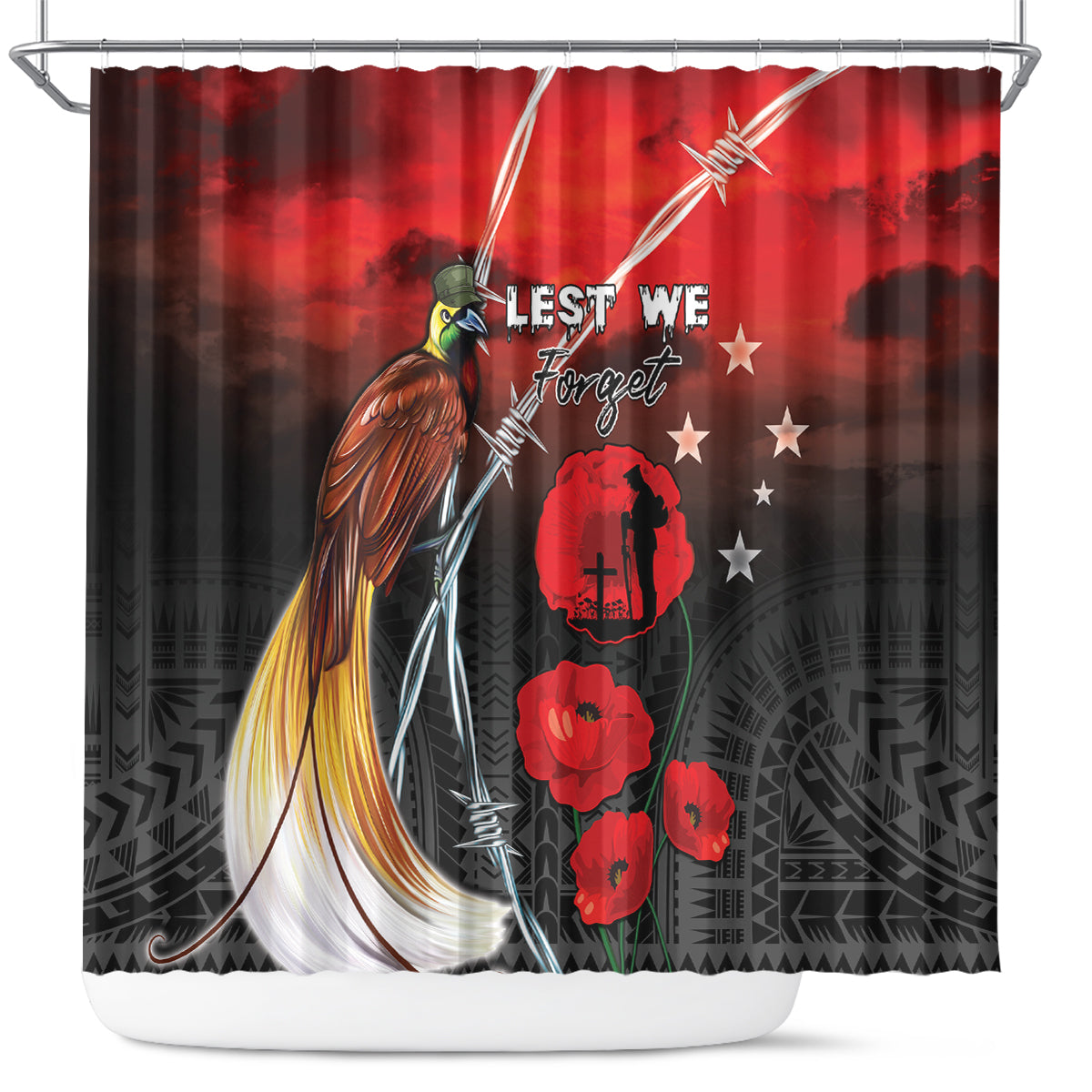 Papua New Guinea Remembrance Day Shower Curtain Lest We Forget LT05 Red - Polynesian Pride