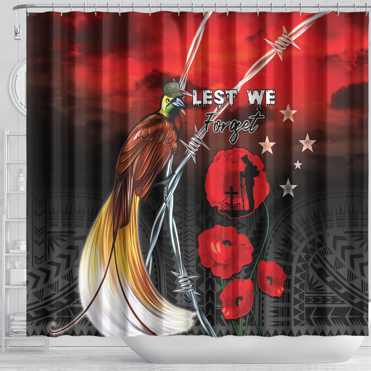 Papua New Guinea Remembrance Day Shower Curtain Lest We Forget LT05 - Polynesian Pride