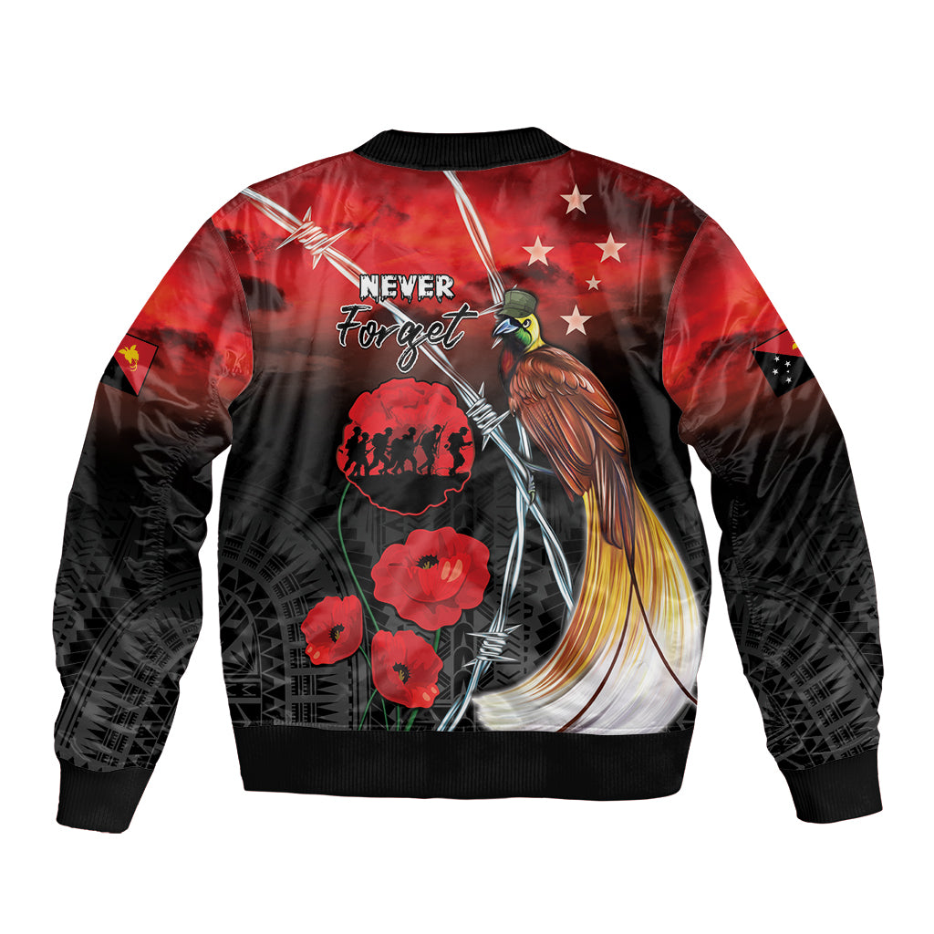 Papua New Guinea Remembrance Day Sleeve Zip Bomber Jacket Lest We Forget LT05 - Polynesian Pride