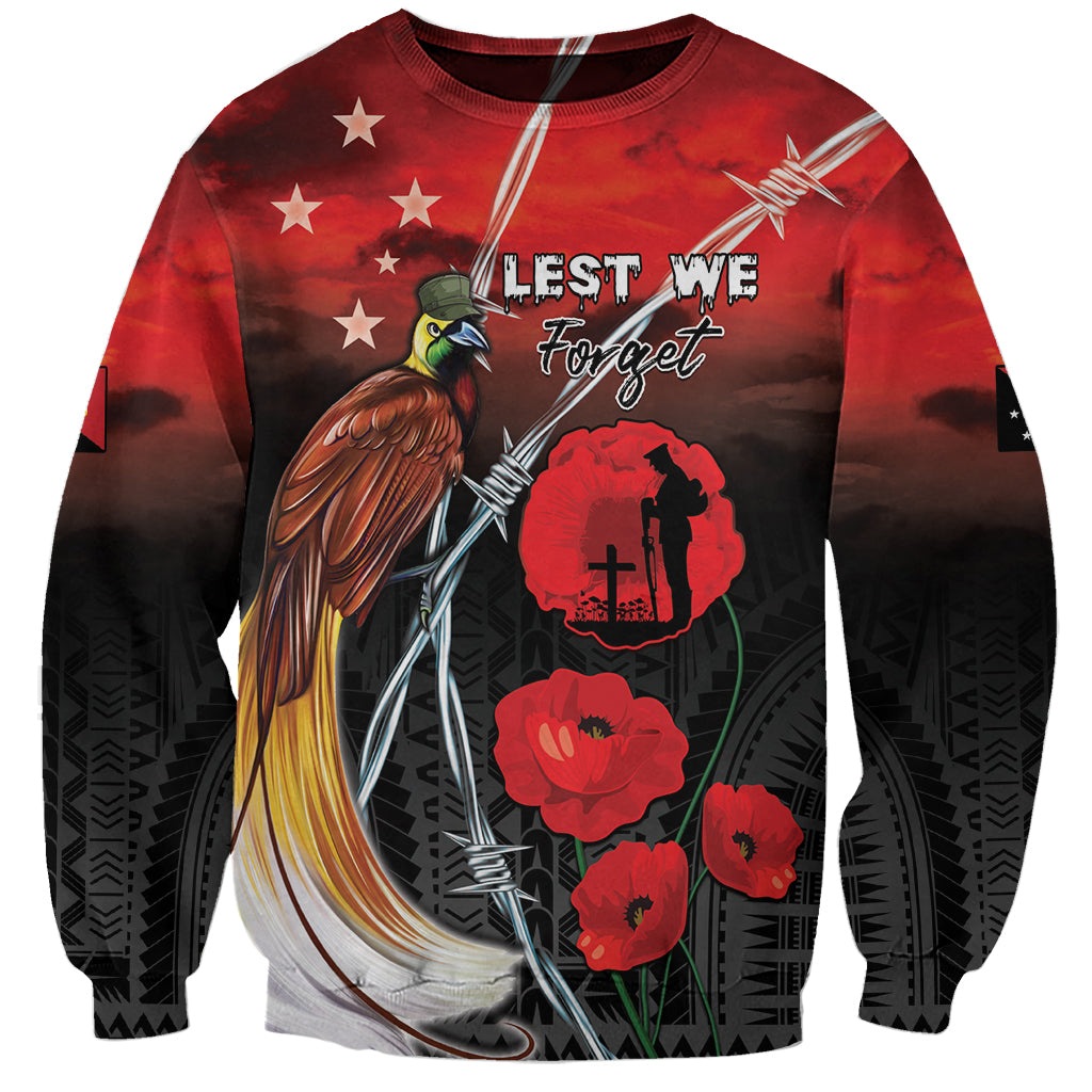 Papua New Guinea Remembrance Day Sweatshirt Lest We Forget LT05 Unisex Red - Polynesian Pride