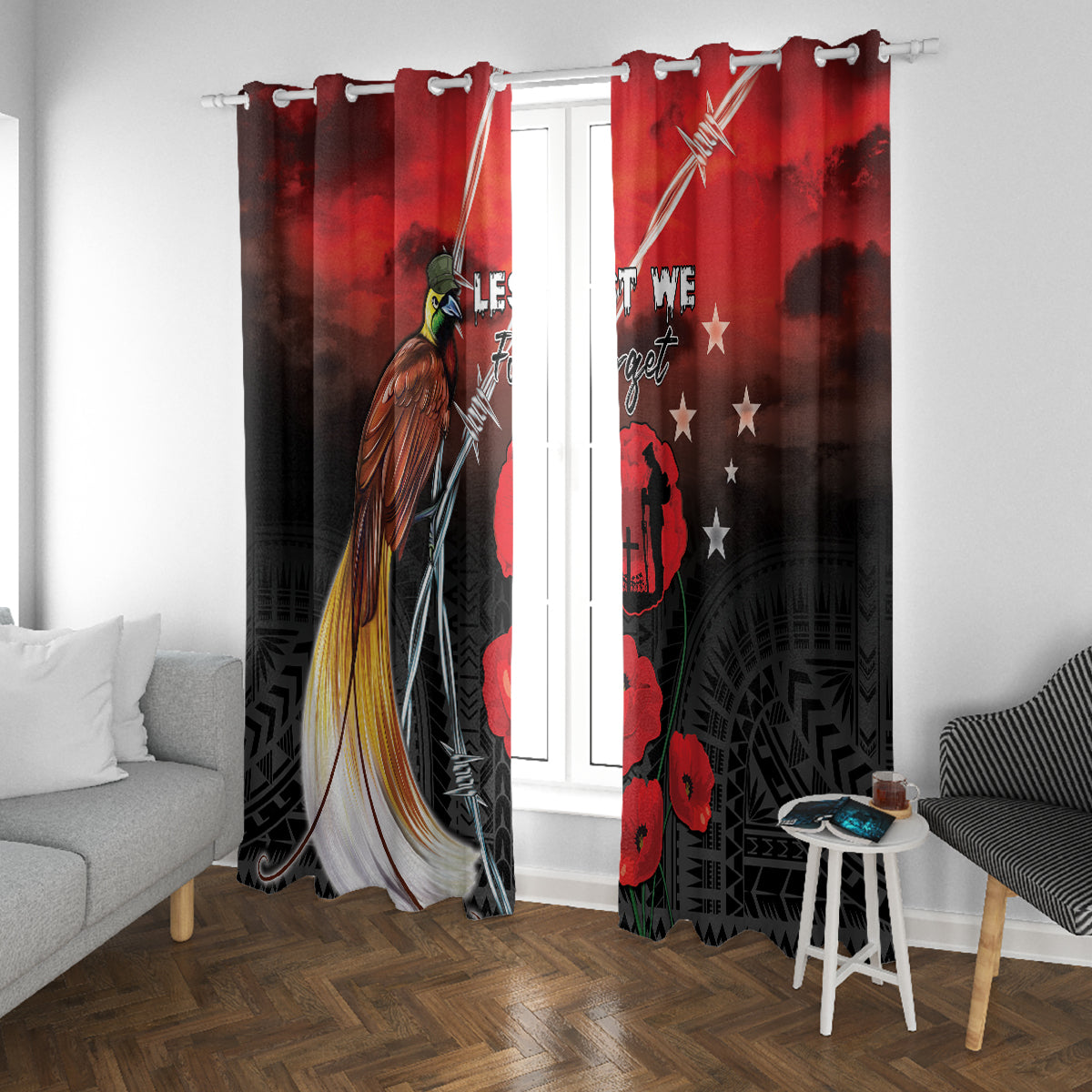 Papua New Guinea Remembrance Day Window Curtain Lest We Forget LT05 With Grommets Red - Polynesian Pride