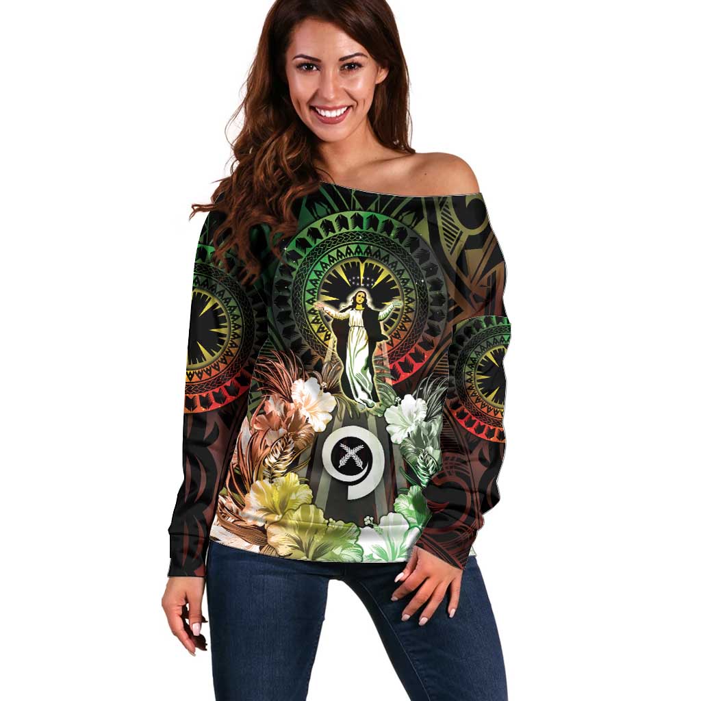 Vanuatu Happy Assumption Day Off Shoulder Sweater LT05 Women Reggae - Polynesian Pride