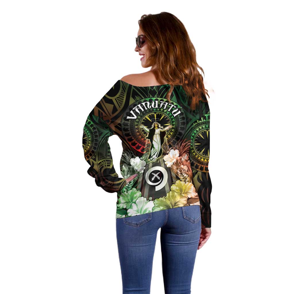 Vanuatu Happy Assumption Day Off Shoulder Sweater LT05 - Polynesian Pride