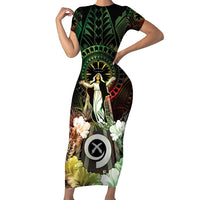 Vanuatu Happy Assumption Day Short Sleeve Bodycon Dress LT05 Long Dress Reggae - Polynesian Pride