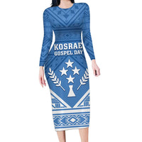 Personalised Kosrae State Gospel Day Long Sleeve Bodycon Dress Simple Style LT05 Long Dress Blue - Polynesian Pride