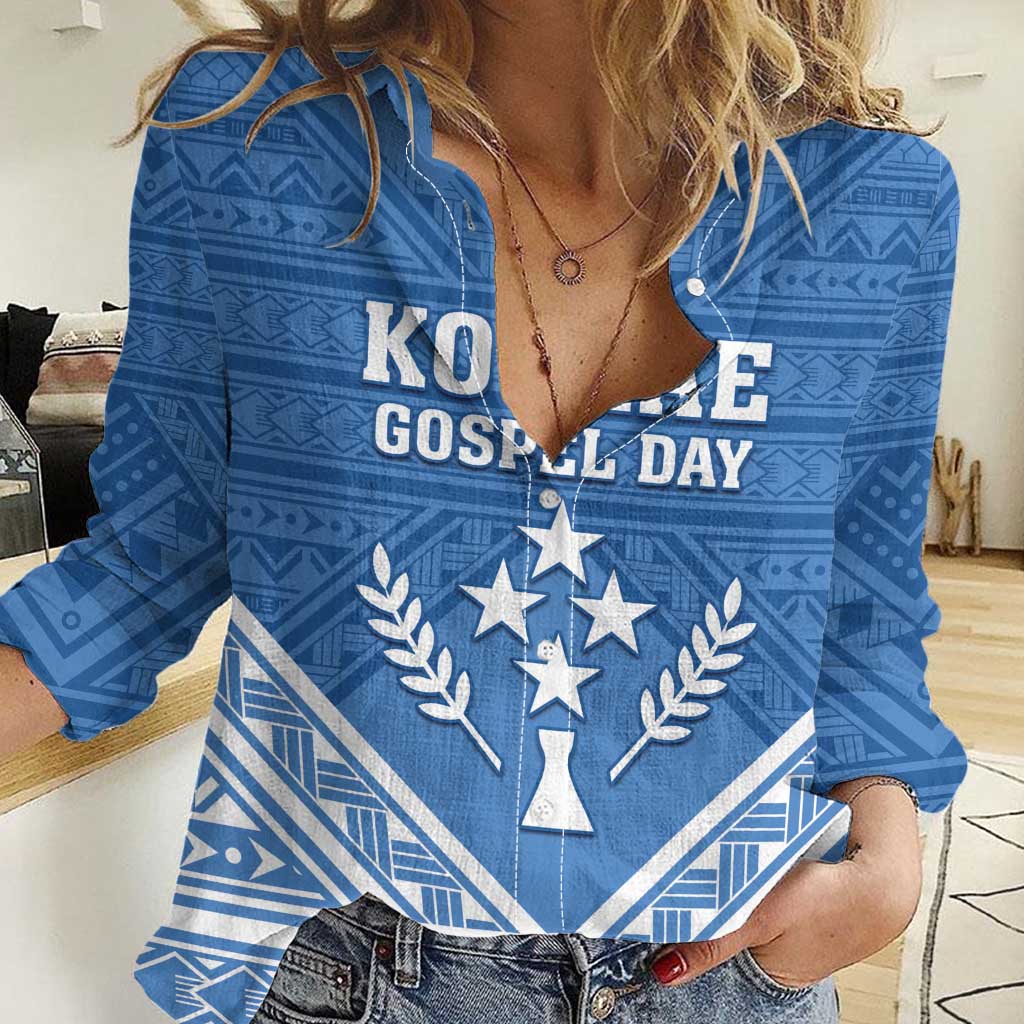 Personalised Kosrae State Gospel Day Women Casual Shirt Simple Style LT05 Female Blue - Polynesian Pride
