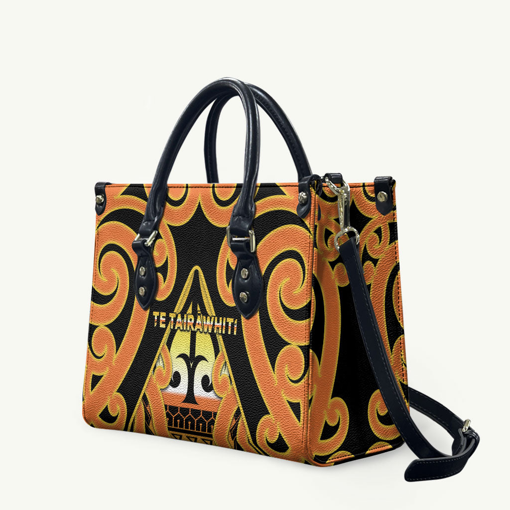 New Zealand Te Tairawhiti Leather Bag Maori Koru Pattern LT05 Orange - Polynesian Pride