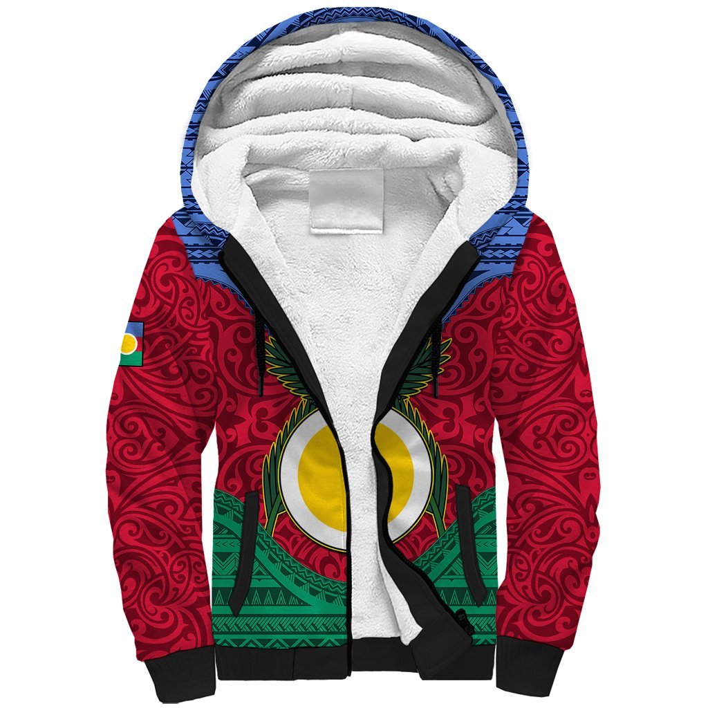 Personalized Vanuatu Shefa Province Sherpa Hoodie Coat Of Arms And Namele Fern Polynesian Pattern LT05 Unisex Red - Polynesian Pride