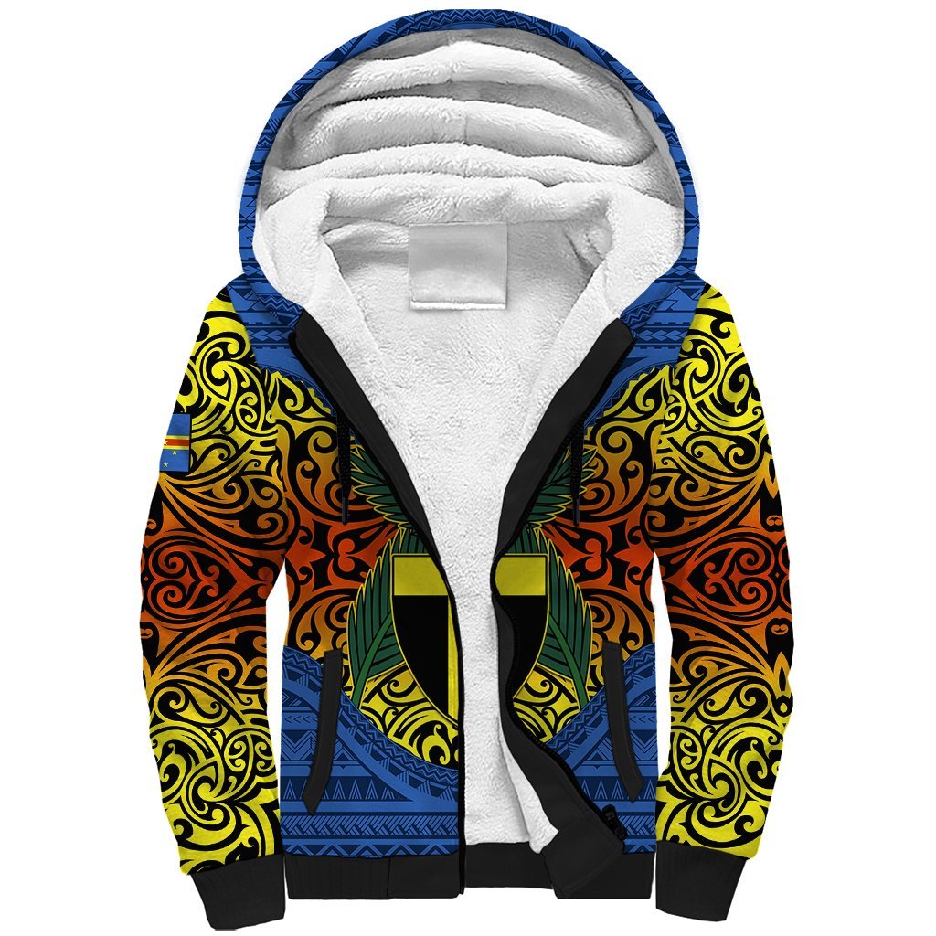 Personalized Vanuatu Tafea Province Sherpa Hoodie Coat Of Arms And Namele Fern Polynesian Pattern LT05 Unisex Blue - Polynesian Pride