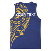 Personalised Nauru Angam Day Basketball Jersey Gold Navy Tribal Pattern LT05 - Polynesian Pride