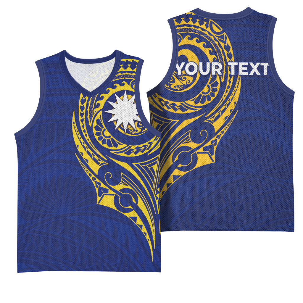 Personalised Nauru Angam Day Basketball Jersey Gold Navy Tribal Pattern LT05 - Polynesian Pride