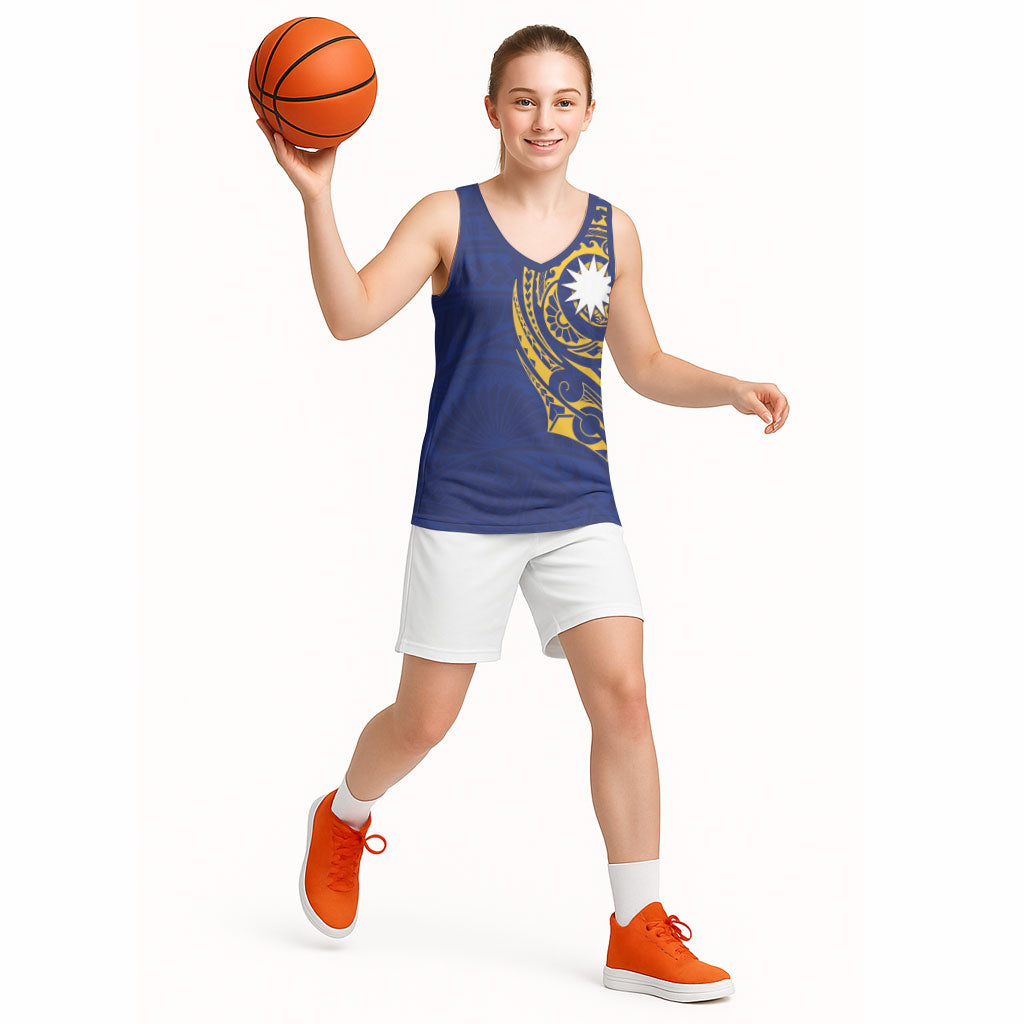 Personalised Nauru Angam Day Basketball Jersey Gold Navy Tribal Pattern LT05 - Polynesian Pride