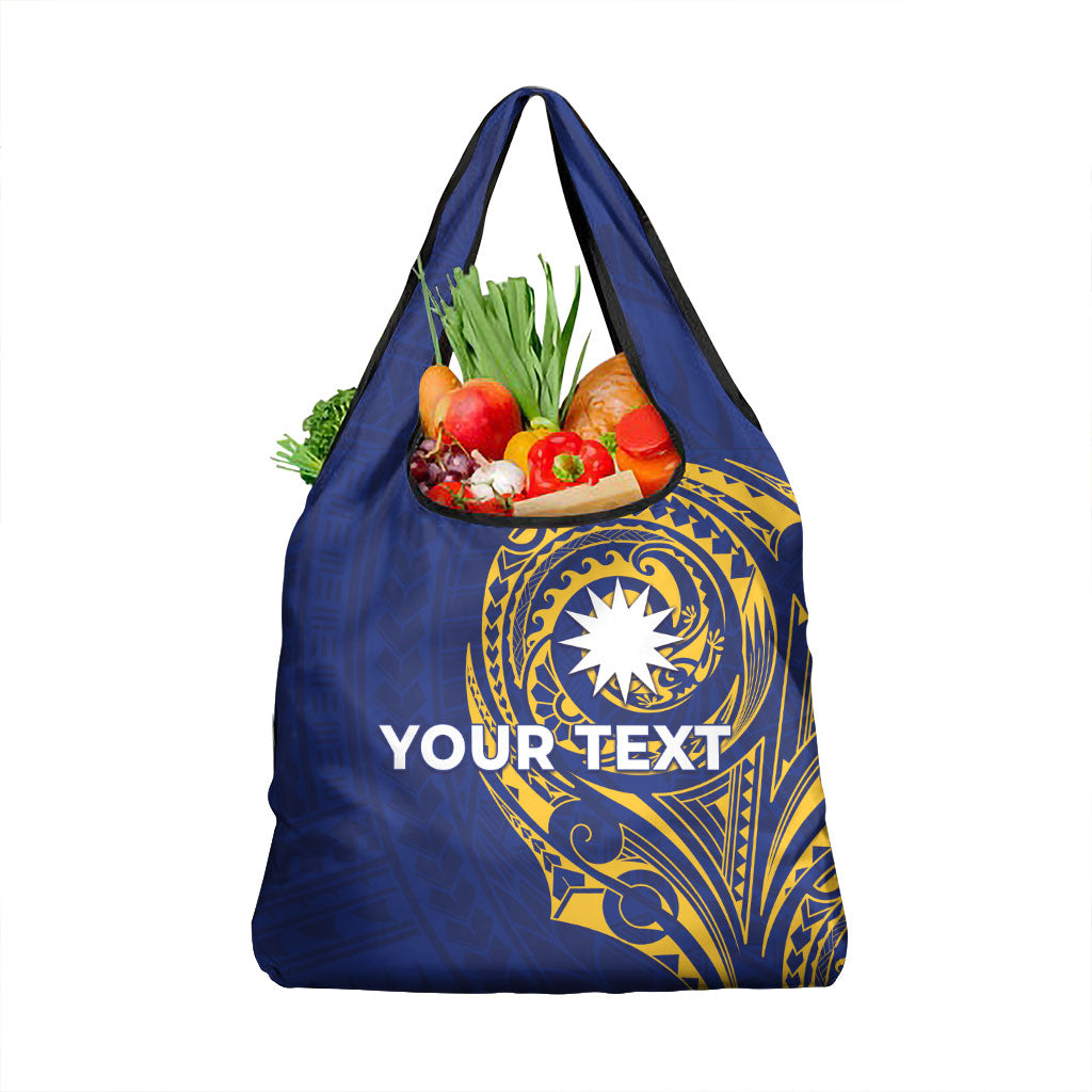 Personalised Nauru Angam Day Grocery Bag Gold Navy Tribal Pattern LT05 1-pack One Size Blue - Polynesian Pride