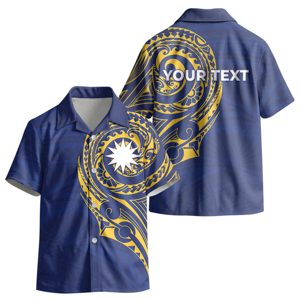 Personalised Nauru Angam Day Kid Hawaiian Shirt Gold Navy Tribal Pattern LT05 - Polynesian Pride
