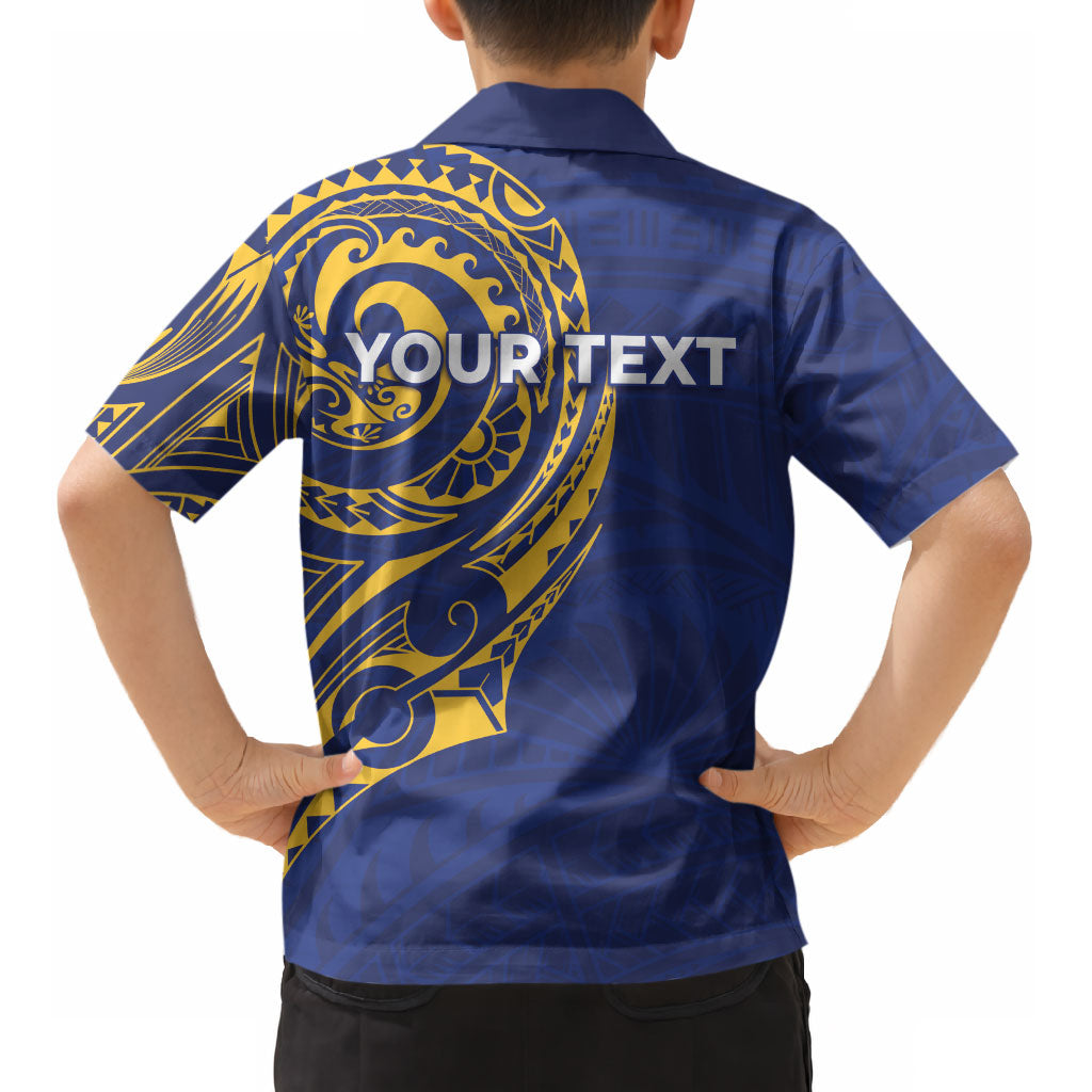 Personalised Nauru Angam Day Kid Hawaiian Shirt Gold Navy Tribal Pattern LT05 - Polynesian Pride