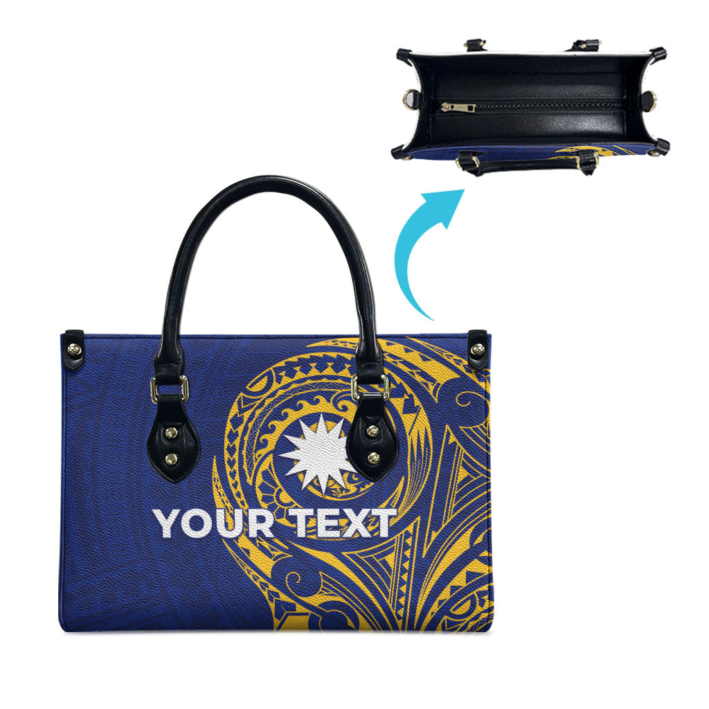 Personalised Nauru Angam Day Leather Bag Gold Navy Tribal Pattern LT05 - Polynesian Pride