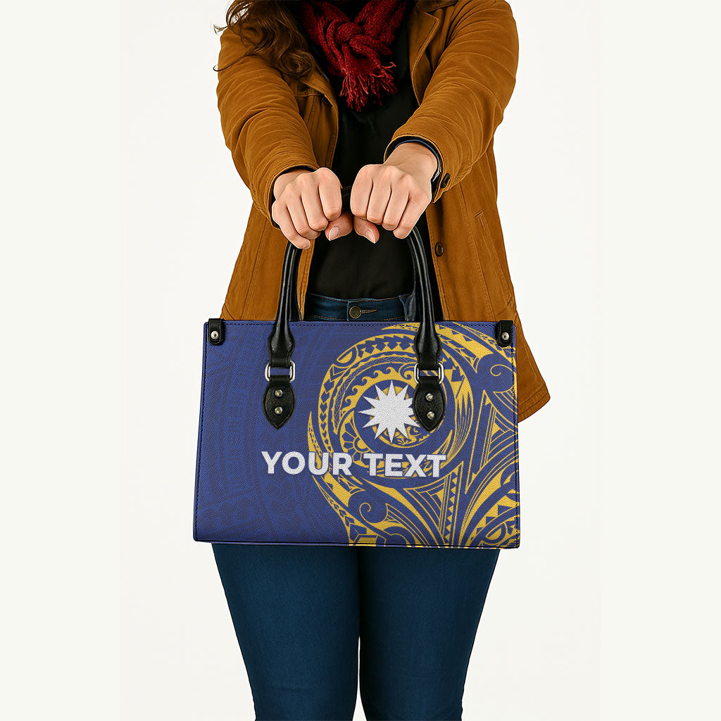 Personalised Nauru Angam Day Leather Bag Gold Navy Tribal Pattern LT05 - Polynesian Pride