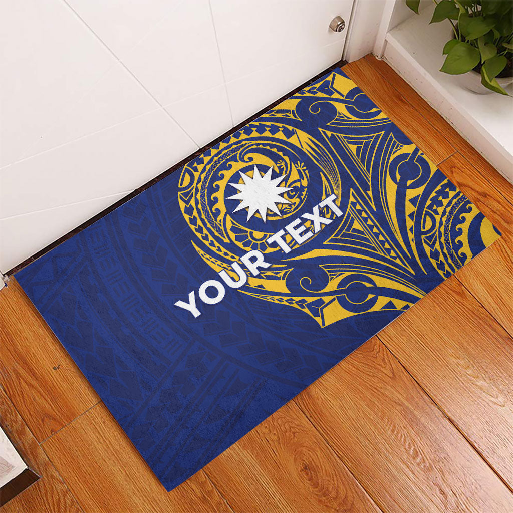Personalised Nauru Angam Day Rubber Doormat Gold Navy Tribal Pattern LT05 - Polynesian Pride