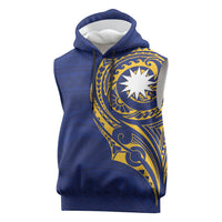 Personalised Nauru Angam Day Sleeveless Hoodie Gold Navy Tribal Pattern LT05 Blue - Polynesian Pride