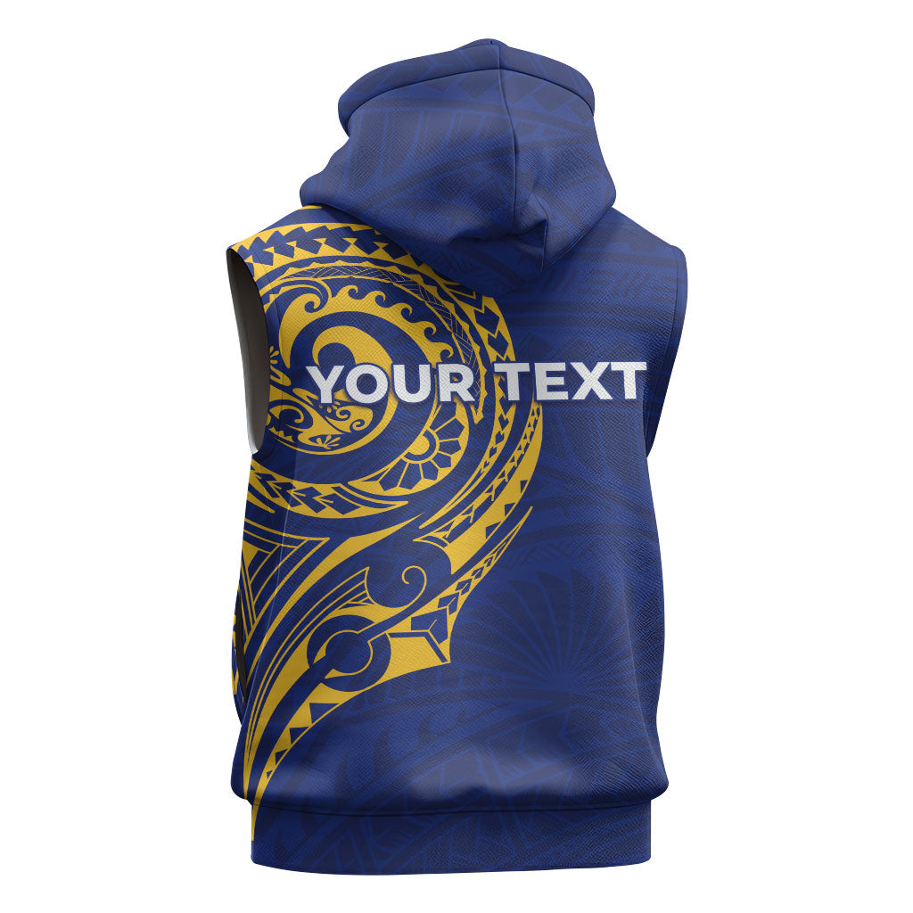Personalised Nauru Angam Day Sleeveless Hoodie Gold Navy Tribal Pattern LT05 - Polynesian Pride