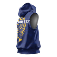 Personalised Nauru Angam Day Sleeveless Hoodie Gold Navy Tribal Pattern LT05 - Polynesian Pride