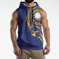Personalised Nauru Angam Day Sleeveless Hoodie Gold Navy Tribal Pattern LT05 - Polynesian Pride