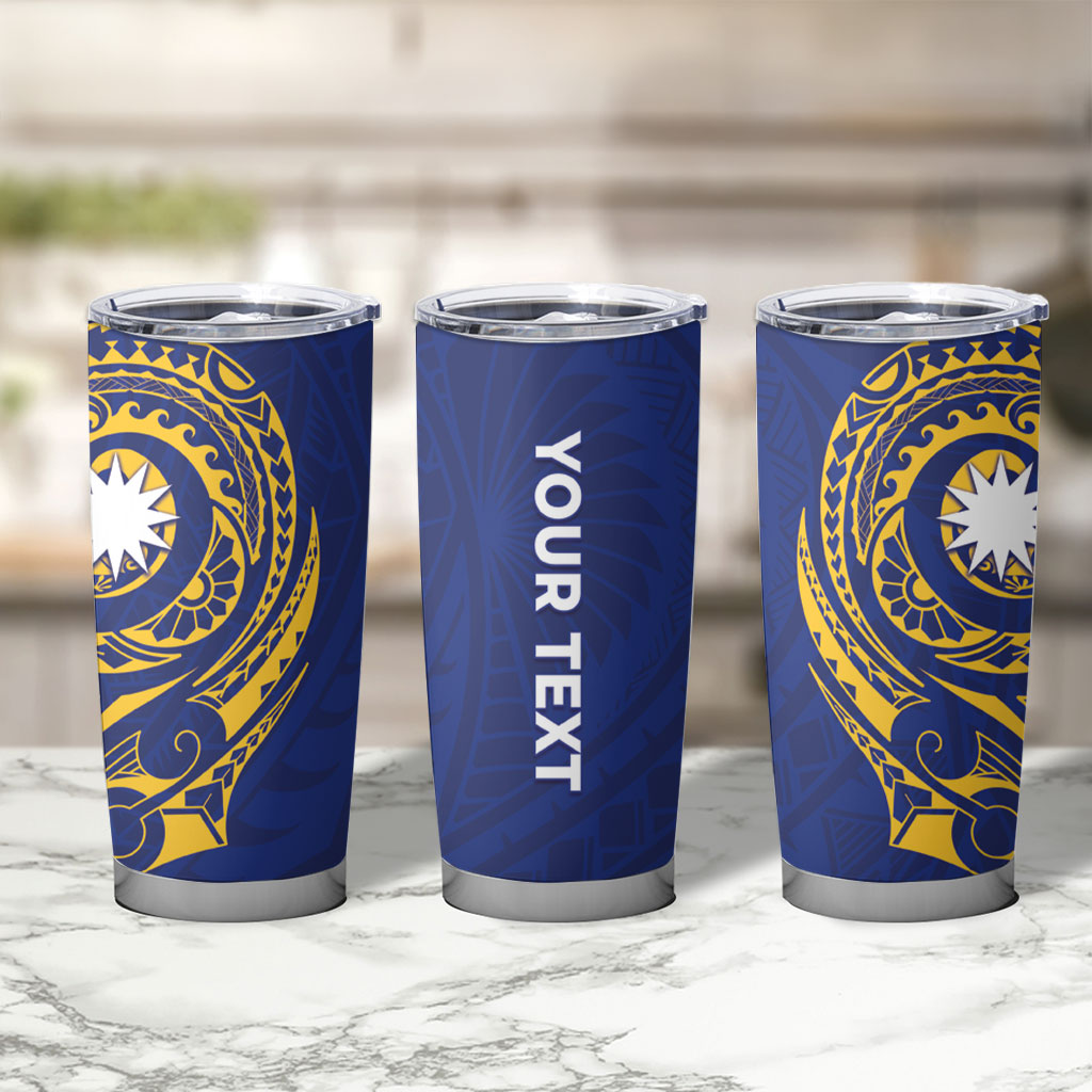 Personalised Nauru Angam Day Tumbler Cup Gold Navy Tribal Pattern LT05 - Polynesian Pride