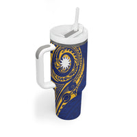 Personalised Nauru Angam Day Tumbler With Handle Gold Navy Tribal Pattern LT05 - Polynesian Pride