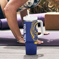Personalised Nauru Angam Day Tumbler With Handle Gold Navy Tribal Pattern LT05 - Polynesian Pride