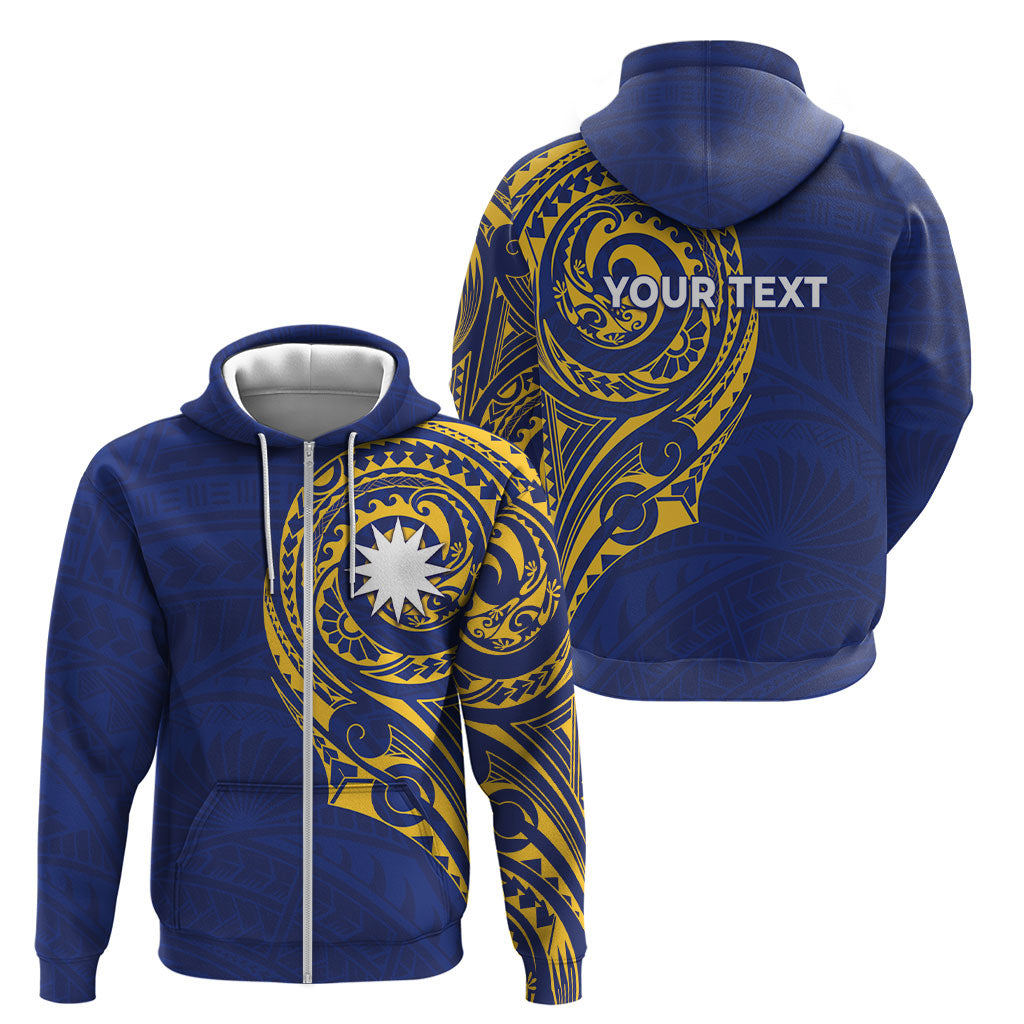 Personalised Nauru Angam Day Zip Hoodie Gold Navy Tribal Pattern LT05 - Polynesian Pride
