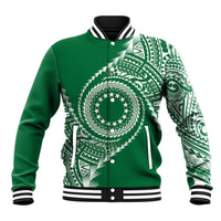 Cook Islands Gospel Day Baseball Jacket Green Tribal Curves LT05 Unisex Green - Polynesian Pride