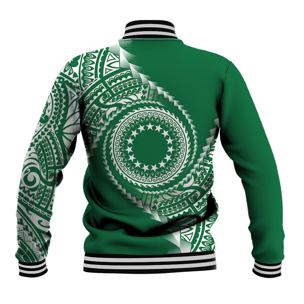 Cook Islands Gospel Day Baseball Jacket Green Tribal Curves LT05 - Polynesian Pride