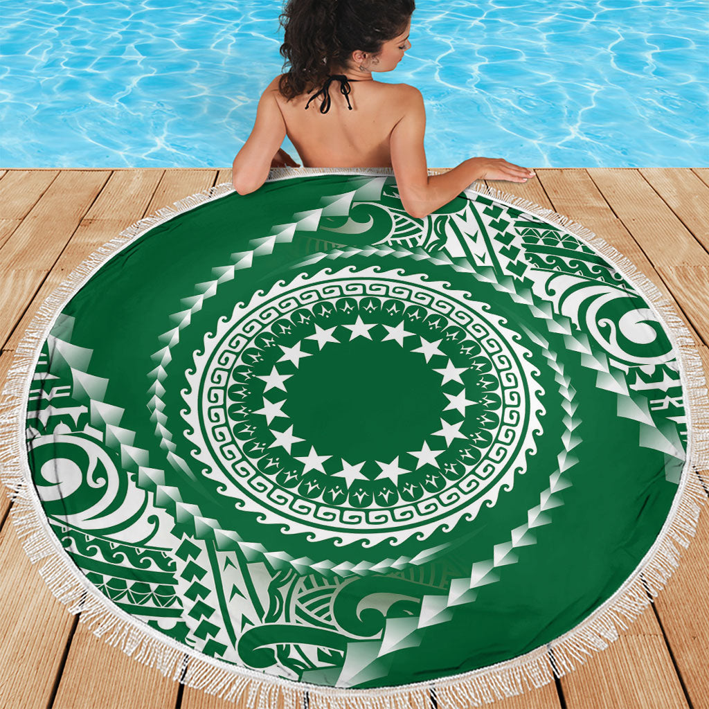 Cook Islands Gospel Day Beach Blanket Green Tribal Curves LT05 - Polynesian Pride