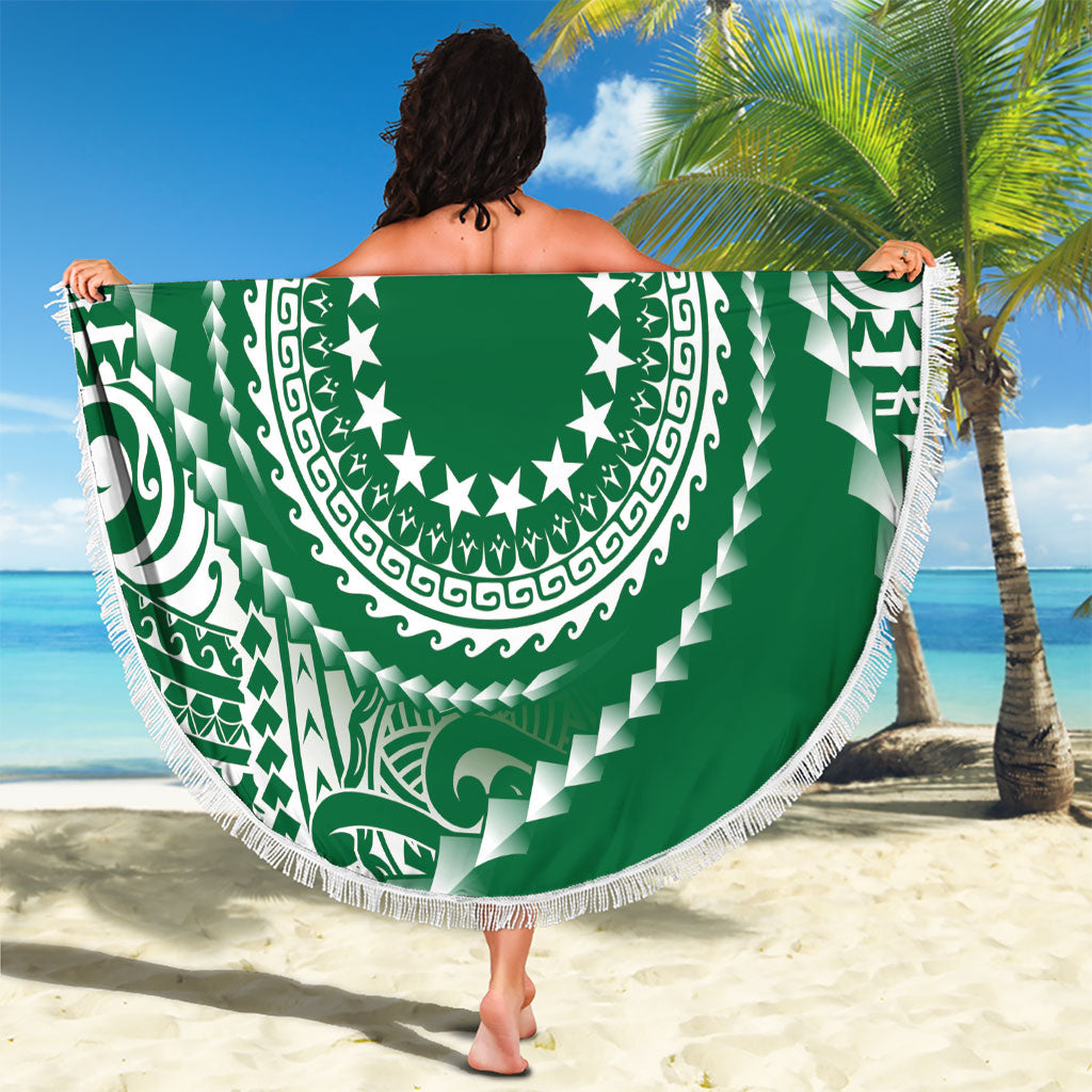 Cook Islands Gospel Day Beach Blanket Green Tribal Curves LT05 - Polynesian Pride