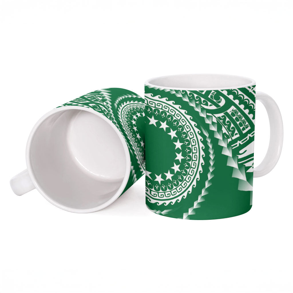 Cook Islands Gospel Day Ceramic Mug Green Tribal Curves LT05 - Polynesian Pride
