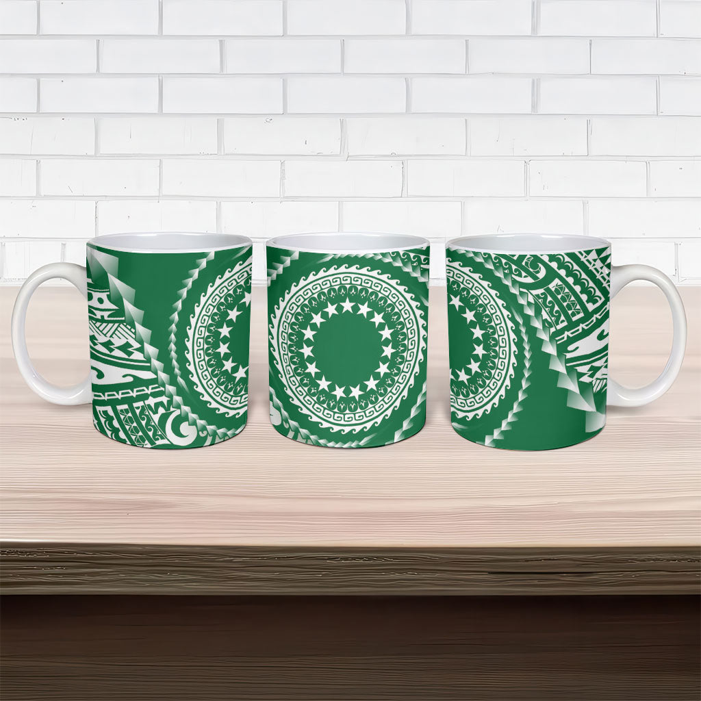 Cook Islands Gospel Day Ceramic Mug Green Tribal Curves LT05 - Polynesian Pride